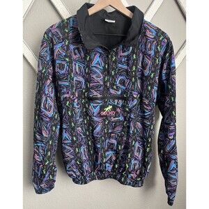 Vintage Gecko Hawaii size S Pullover Windbreaker Jacket Black/Multicolor